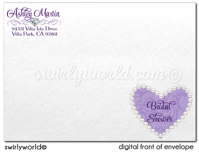 Elegant Purple Diamonds and Pearls Printed Bridal Shower Invitations