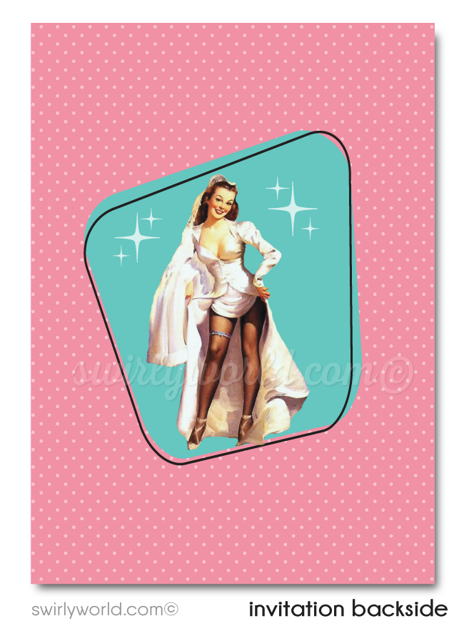 Retro Pin-Up Girl Rockabilly Vintage Bridal Shower Printed Invitations