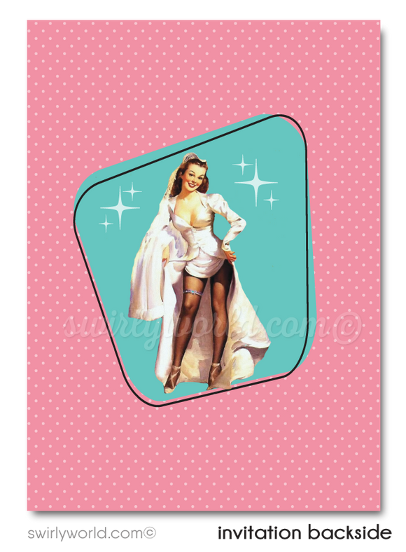 Retro Pin-Up Girl Rockabilly Vintage Bridal Shower Printed Invitations