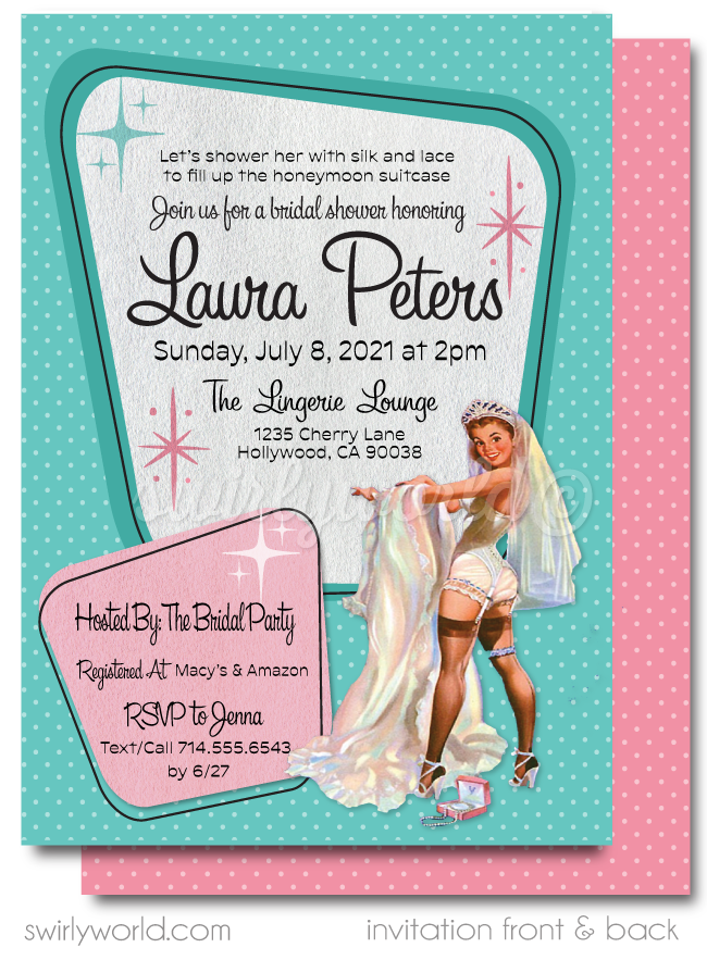 Retro Pin-Up Girl Rockabilly Vintage Bridal Shower Printed Invitations