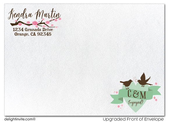 Rustic Wood Love Birds Cherry Blossom Trees Party Engagement Party Invitation