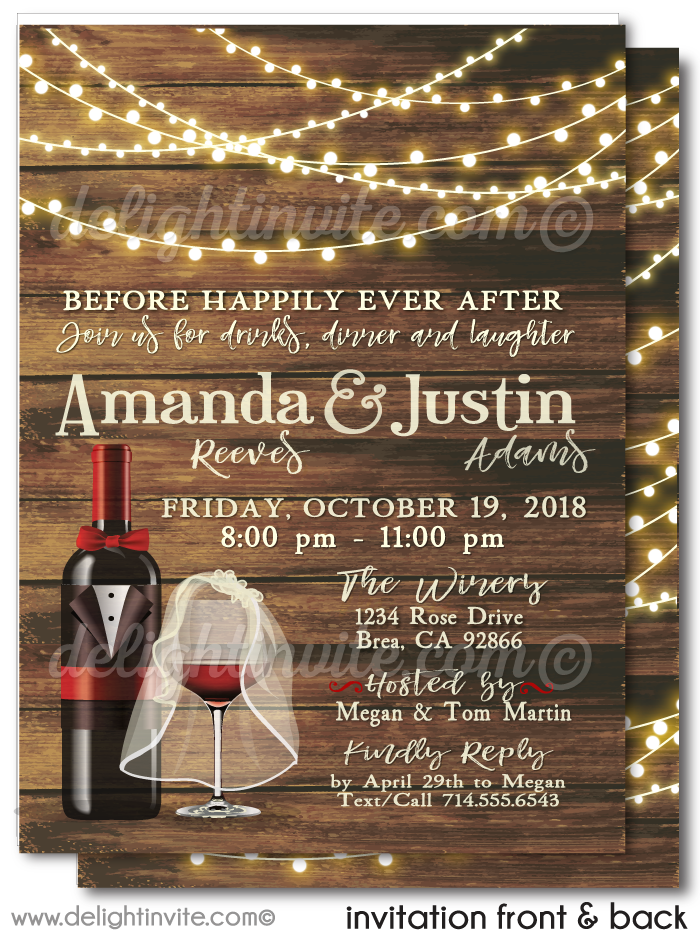 Elegant Engagement Party Invitations, Rustic Wine Party Engagement Invites, Romantic Engagement Party Invitations
