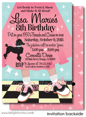 Retro 1950s Grease Poodle Skirt Sock Hop Fifties Birthday Party Invitation Envelopes