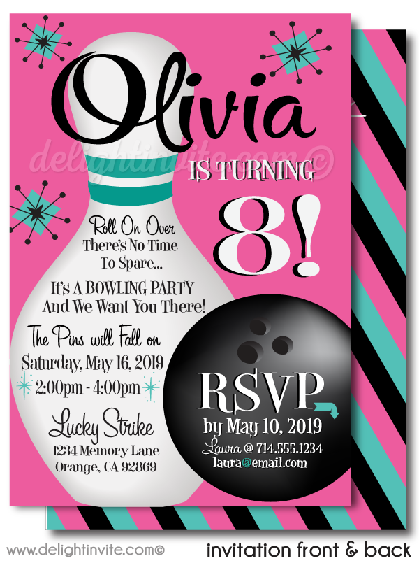 Printable Girls Bowling Party Invitations