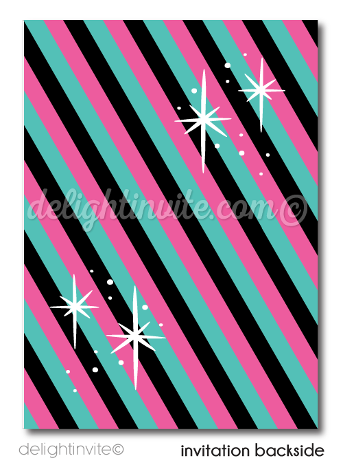 Strike Out Retro Pink and Turquoise Bowling Birthday Party Invitations for Girls