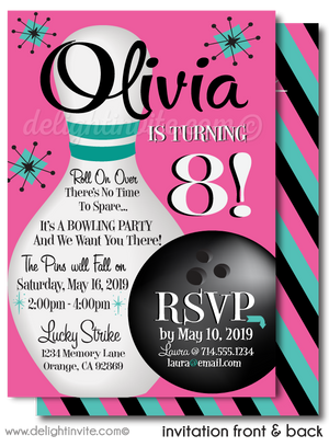 Retro Modern Pink Bowling Theme Birthday Party Invitation Envelopes