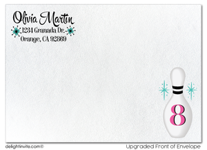 Retro Modern Pink Bowling Theme Birthday Party Invitation Envelopes