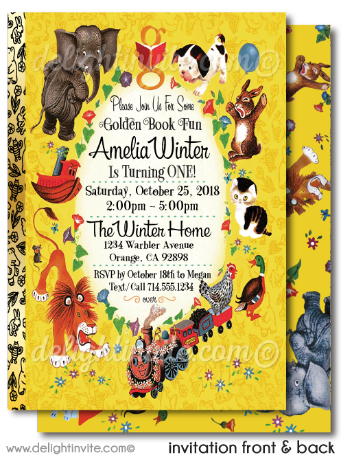 Vintage Little Golden Book Birthday Party Invitation Envelopes