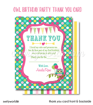 Look Who's Two? Cute Owl 2nd Birthday Party Invitation & Thank You Card Digital Download
