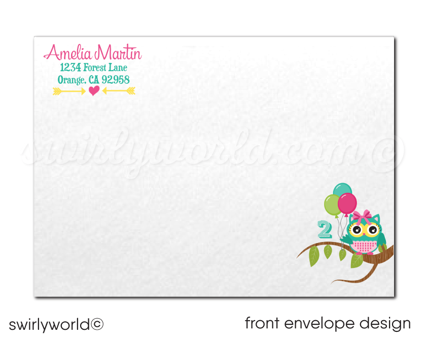 Look Who's Two? Cute Owl 2nd Birthday Party Invitation & Thank You Card Digital Download