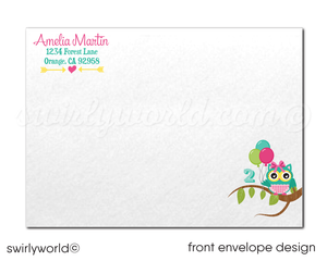 Look Who's Two? Cute Owl 2nd Birthday Party Invitation & Thank You Card Digital Download