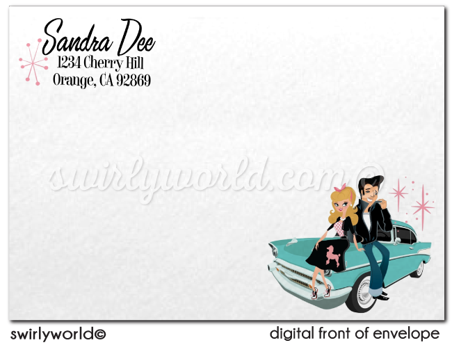 Retro 1950s Grease Pink Ladies Rockabilly Sock Hop Birthday Party Invitation Envelopes