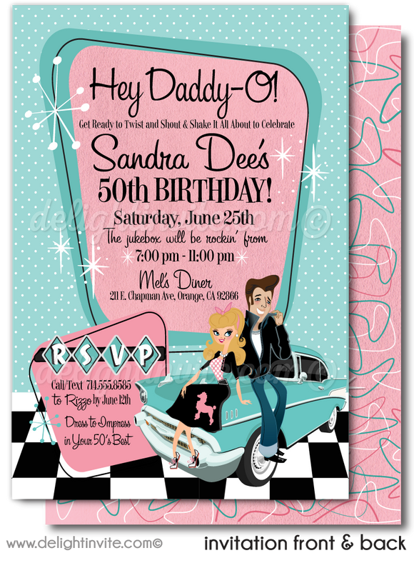 Retro 1950s Grease Pink Ladies Rockabilly Sock Hop Birthday Party Invitation Envelopes