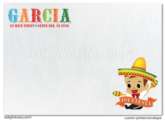 Little Muchacho Numero Uno Mexican Fiesta 1st Birthday Party Invitation Envelopes