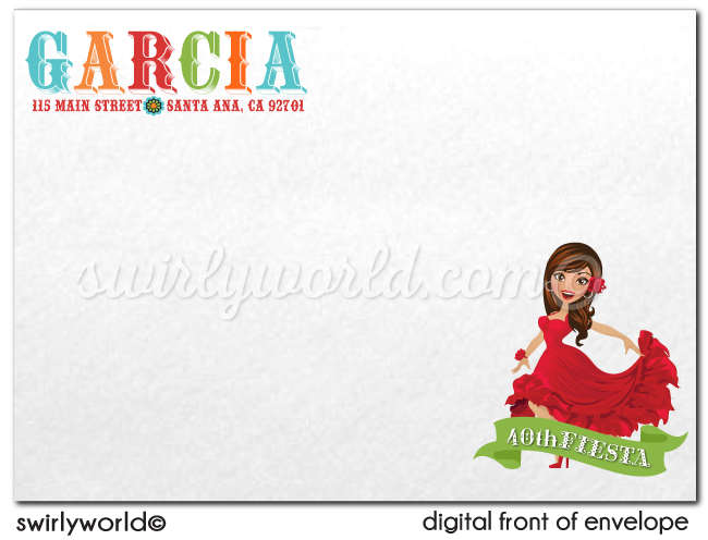 Señorita Papel Picado Paper Flags Fiesta 40th Birthday Printed Invitations