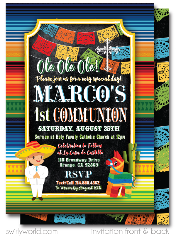 Mexican Fiesta 1st  First Holy Communion Invitations for Boys
