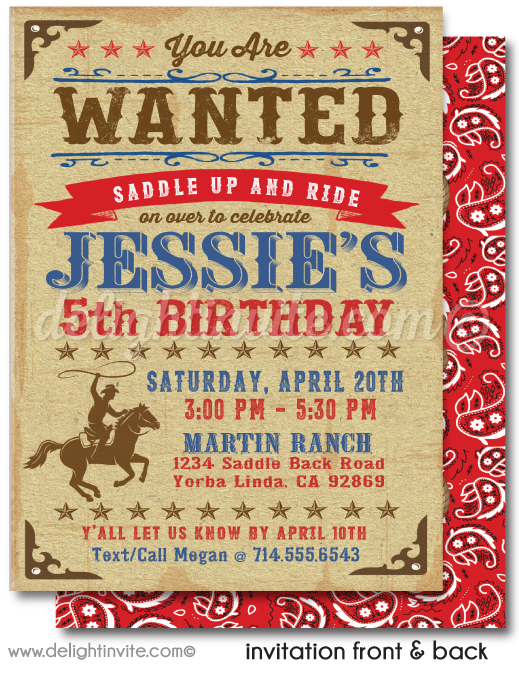 "Wanted" Poster Western Cowboy Birthday Invitation Digital Download
