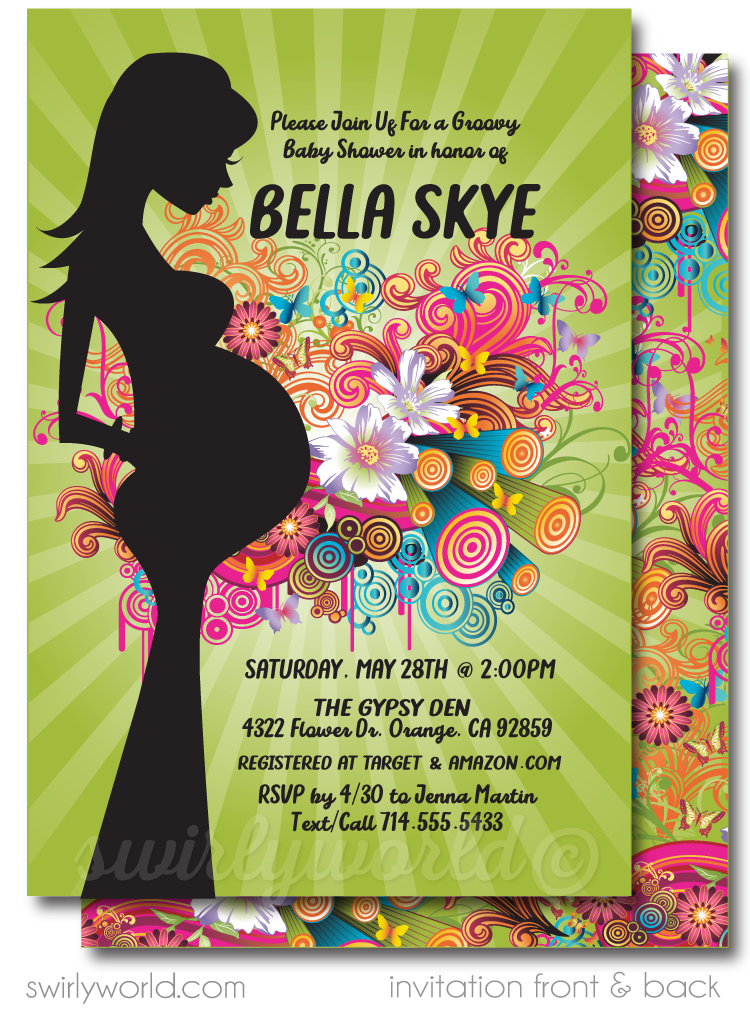 Gender Neutral Groovy Psychedelic Hippie Chic Bohemian Baby Shower Invitation and Thank You Card Digital Download Bundle