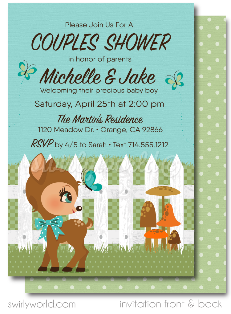 Woodland deer online baby shower invitations