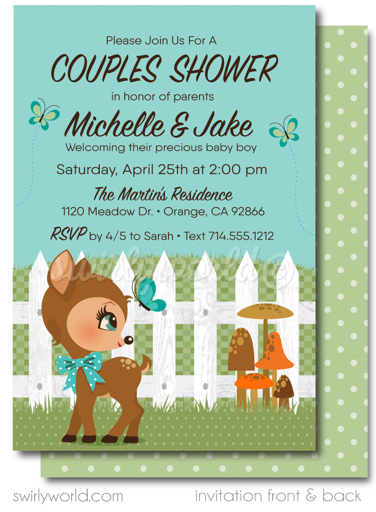 Precious Baby Fawn Woodland Deer Gender Neutral Couple's Outdoor Baby Shower Invitations