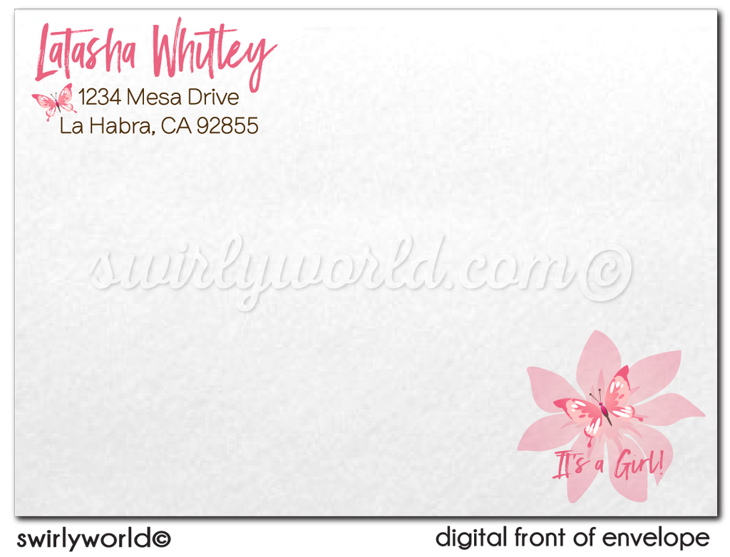 Pink "It's a Girl" Butterfly Butterflies Couple's Printed Baby Shower Invitations