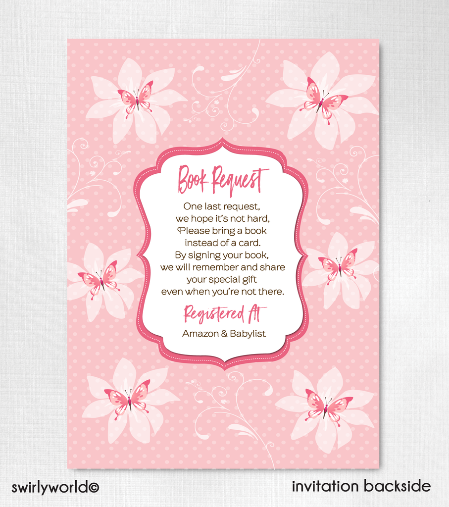 Pink "It's a Girl" Butterfly Butterflies Couple's Printed Baby Shower Invitations