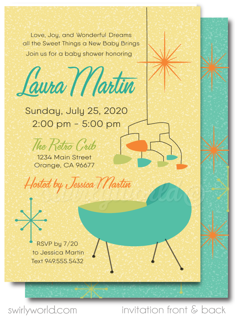 Atomic Retro Mid-Century Modern Gender Neutral Couple's Outdoor Baby Shower Invitations