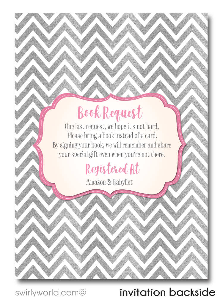 Pink and Silver Ombre Chevron "It's a Girl" Couple's Printed Baby Shower Invitations