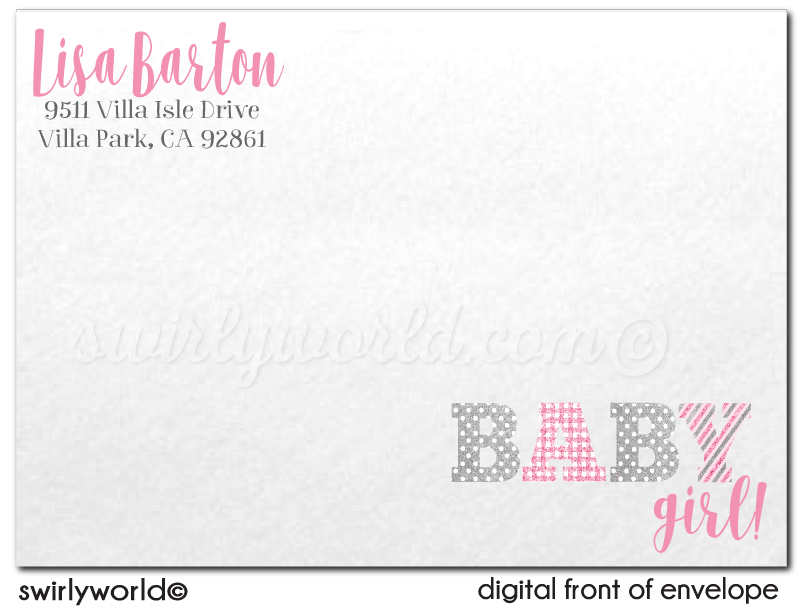 Pink and Silver Ombre Chevron "It's a Girl" Couple's Printed Baby Shower Invitations