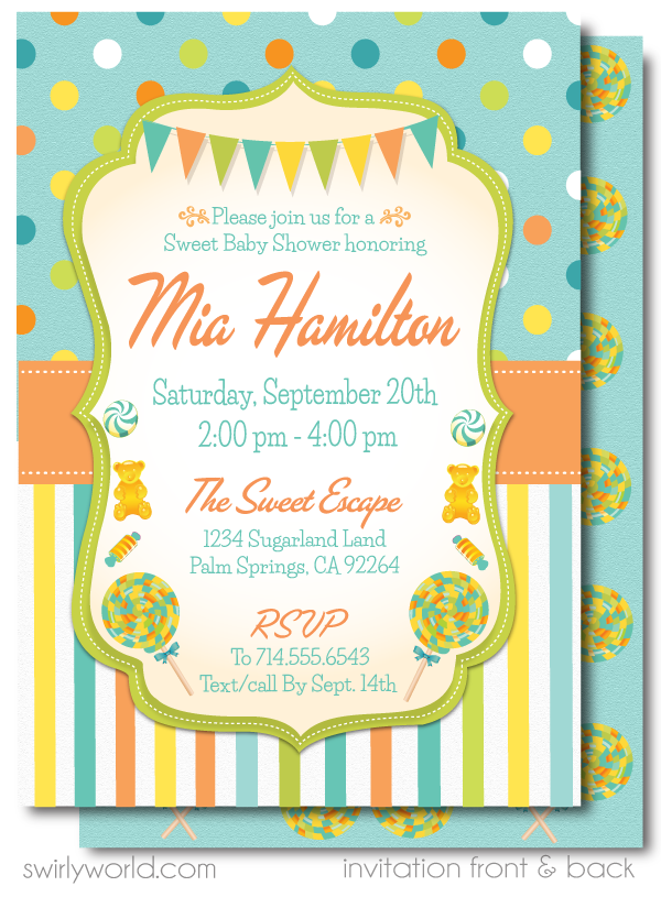 Candy themed online baby shower invitations