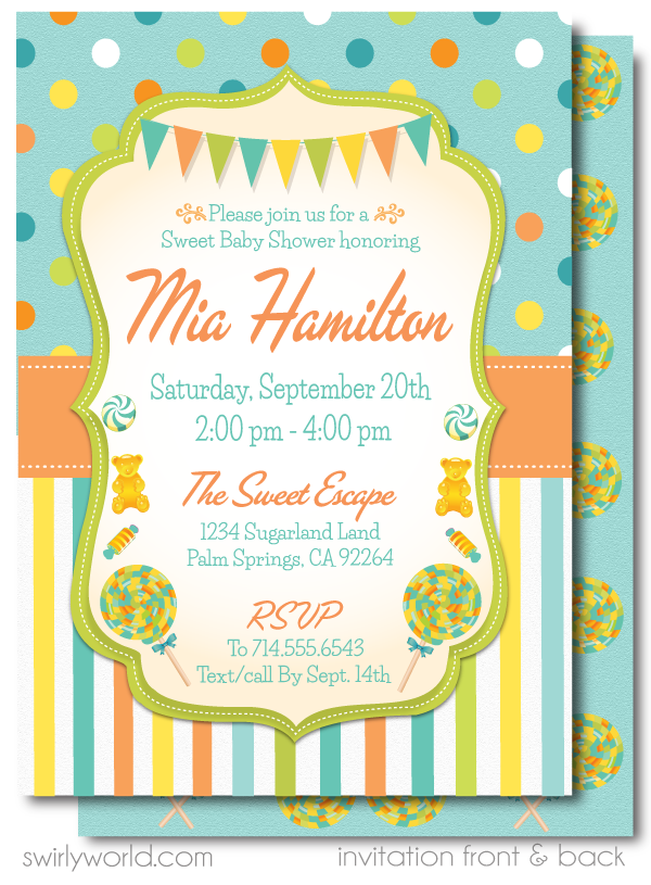 Gender Neutral Candy-Land Sweet Shop Couple's Baby Shower Printed Invitations