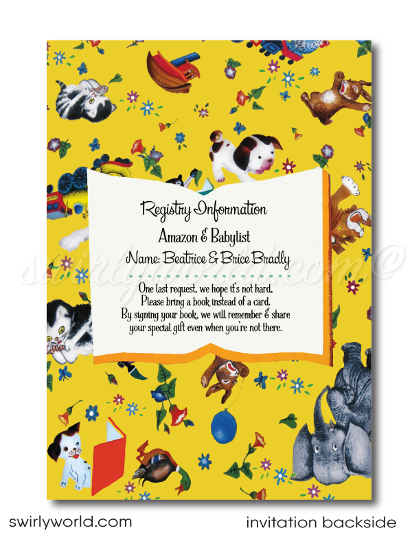 Vintage style Little Golden Book gender neutral nursery rhymes baby shower invitation and thank you card digital download bundle.