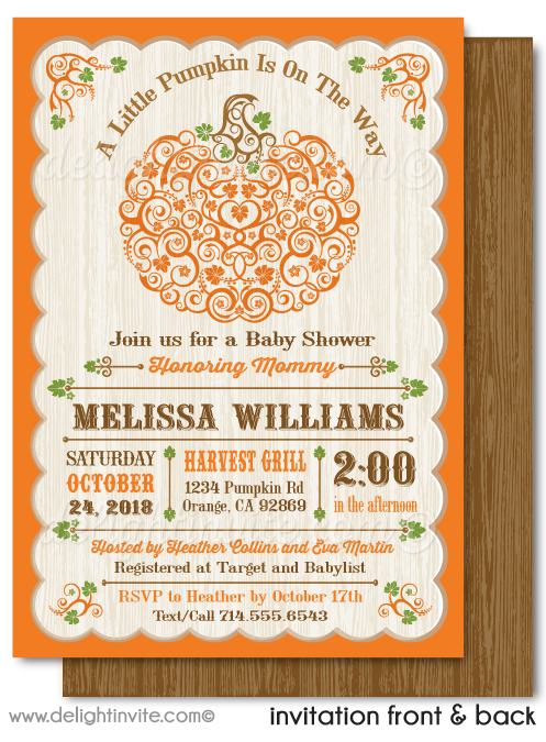 Little Pumpkin Fall Halloween Printed Baby Shower Invitations