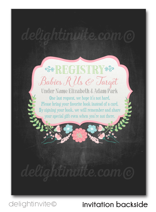 Baby Shower Invitations, Vintage Floral Baby Shower Party, Vintage Chalkboard Baby Shower Invites