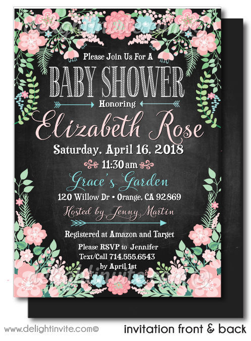 Baby Shower Invitations, Vintage Floral Baby Shower Party, Vintage Chalkboard Baby Shower Invites