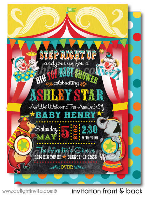 Printed Retro Vintage Circus Carnival Baby Shower Invitations