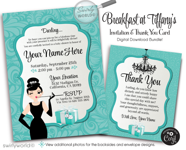 Breakfast at Tiffany's Chandelier Baby Shower Digital Invitation Instant Download