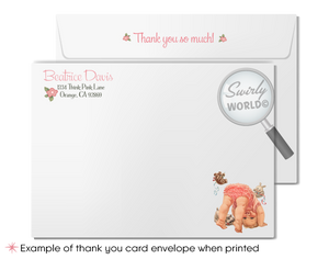 Welcome your baby girl with Swirly World's 'Tickled Pink' 1950s Retro Baby Shower Invitation Bundle. Features a vintage baby girl design in soft pink with polka dots and chic stripes. Easily editable on Corjl, instantly download your customized invites and thank you cards for a charmingly stylish celebration.