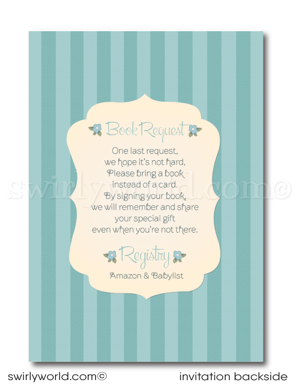1940s Vintage Baby Blue Retro Boy Printed Baby Shower Invitations and Envelopes