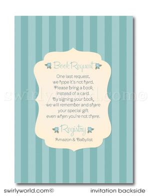 1940s Vintage Baby Blue Retro Boy Printed Baby Shower Invitations and Envelopes