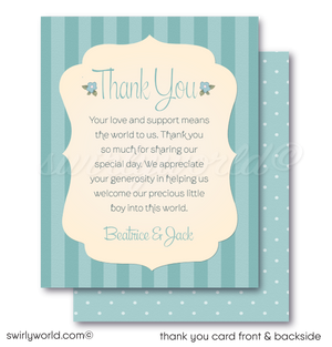 Precious 1940s vintage blue boy baby shower thank you cards with envelopes.