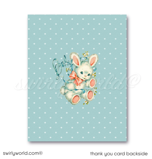 Celebrate your little darling with our "Baby Blue" Retro Mid-Century Modern Baby Shower Invitation & Thank You Card Set! 🌟 Featuring a vintage baby boy illustration, polka dot pattern, and shabby chic stripes. Easily customize with Corjl. Perfect for a nostalgic baby shower. Download and personalize instantly! 