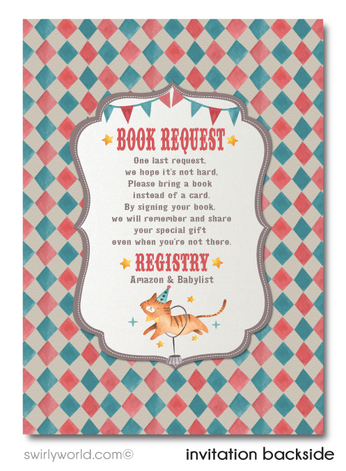 Gender Neutral French Cirque Carnival Circus Printed Baby Shower Invitations