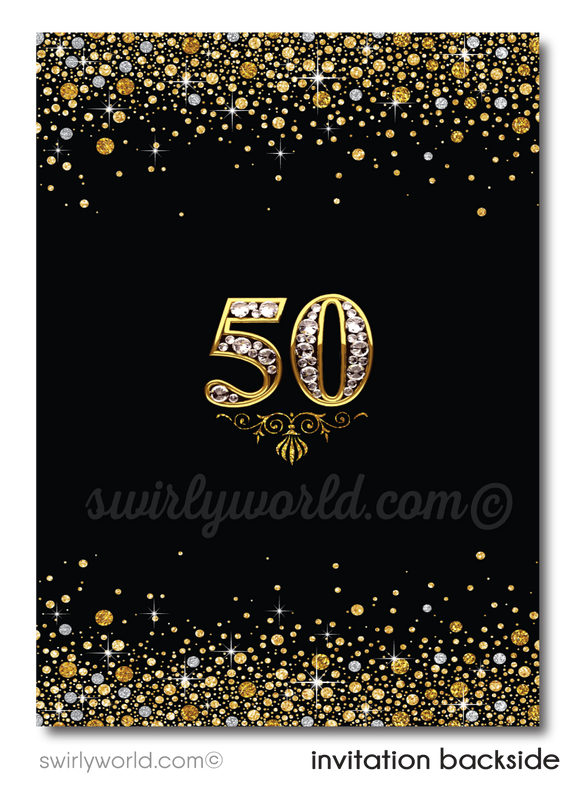 Cheers to 50 Years Black and Gold 50th Wedding Anniversary Party Invitation Digital Download