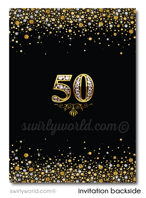 Cheers to 50 Years Black and Gold 50th Wedding Anniversary Party Printed Invitations