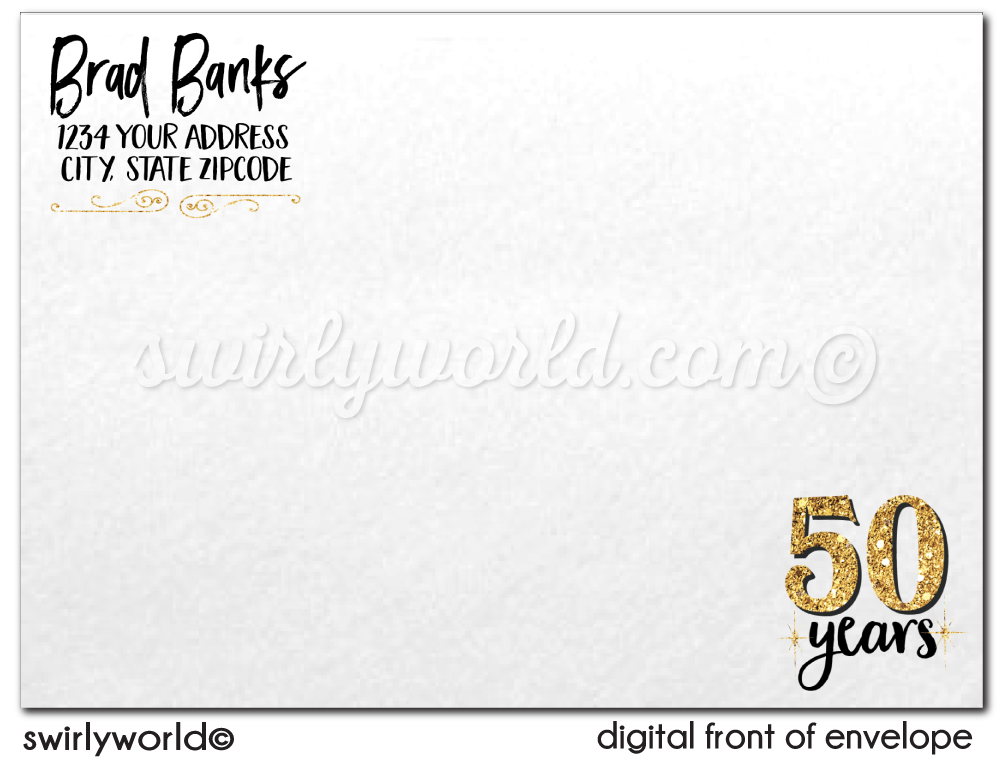 Cheers to 50 Years Black and Gold 50th Wedding Anniversary Party Invitation Digital Download