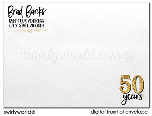 Cheers to 50 Years Black and Gold 50th Wedding Anniversary Party Invitation Digital Download