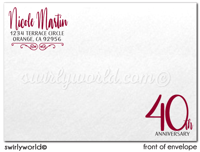 Vintage Ruby Red 40th Printed Wedding Anniversary Party Invitations