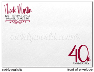 Vintage Ruby Red 40th Printed Wedding Anniversary Party Invitations