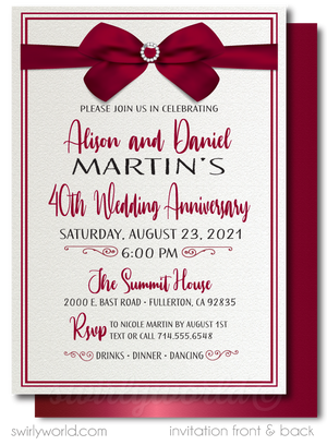 Vintage Ruby Red 40th Printed Wedding Anniversary Party Invitations